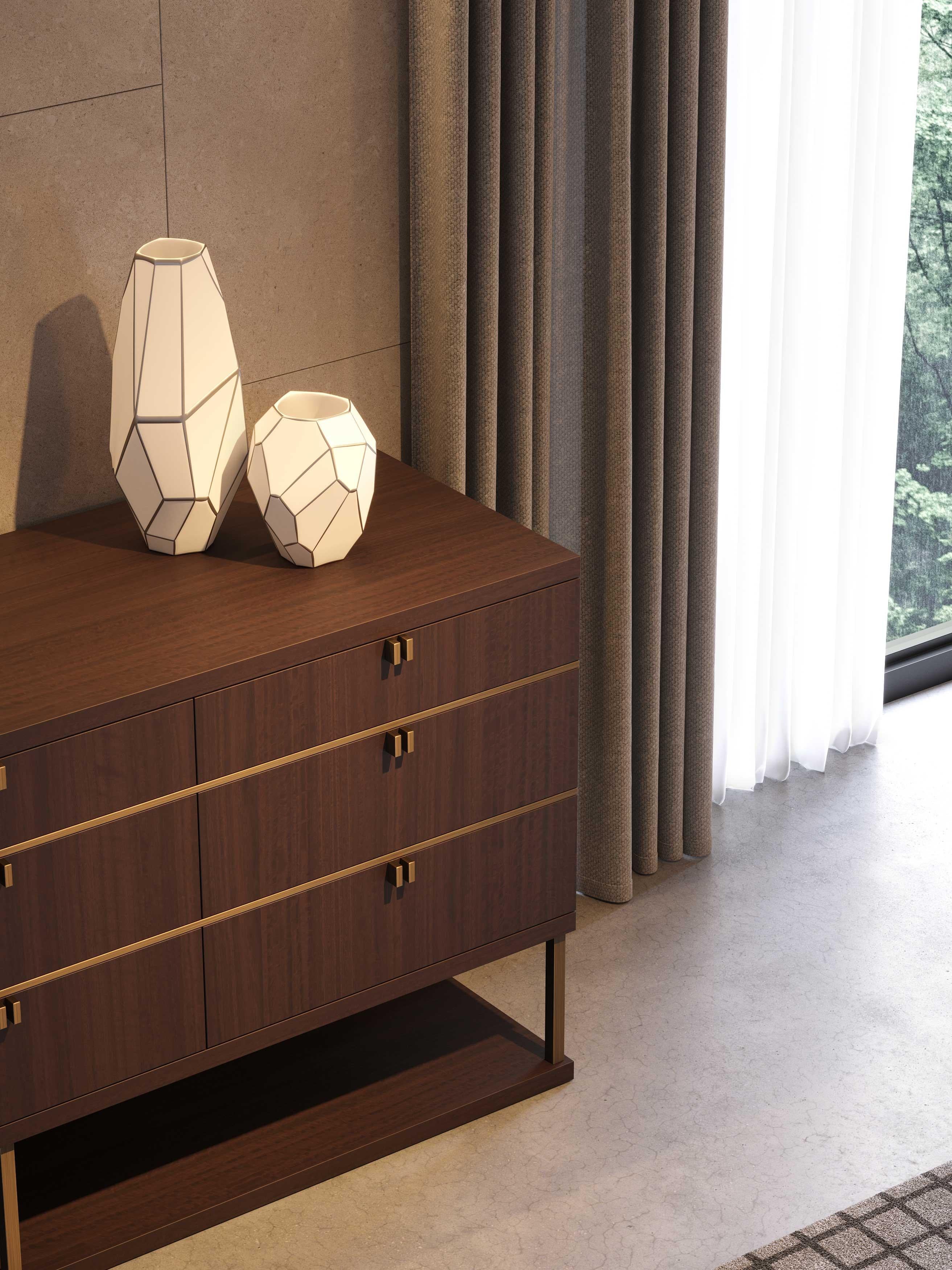 Contemporary Modern Manhattan Chest of Drawers Made with Ebony and Brass by Stylish Club For Sale