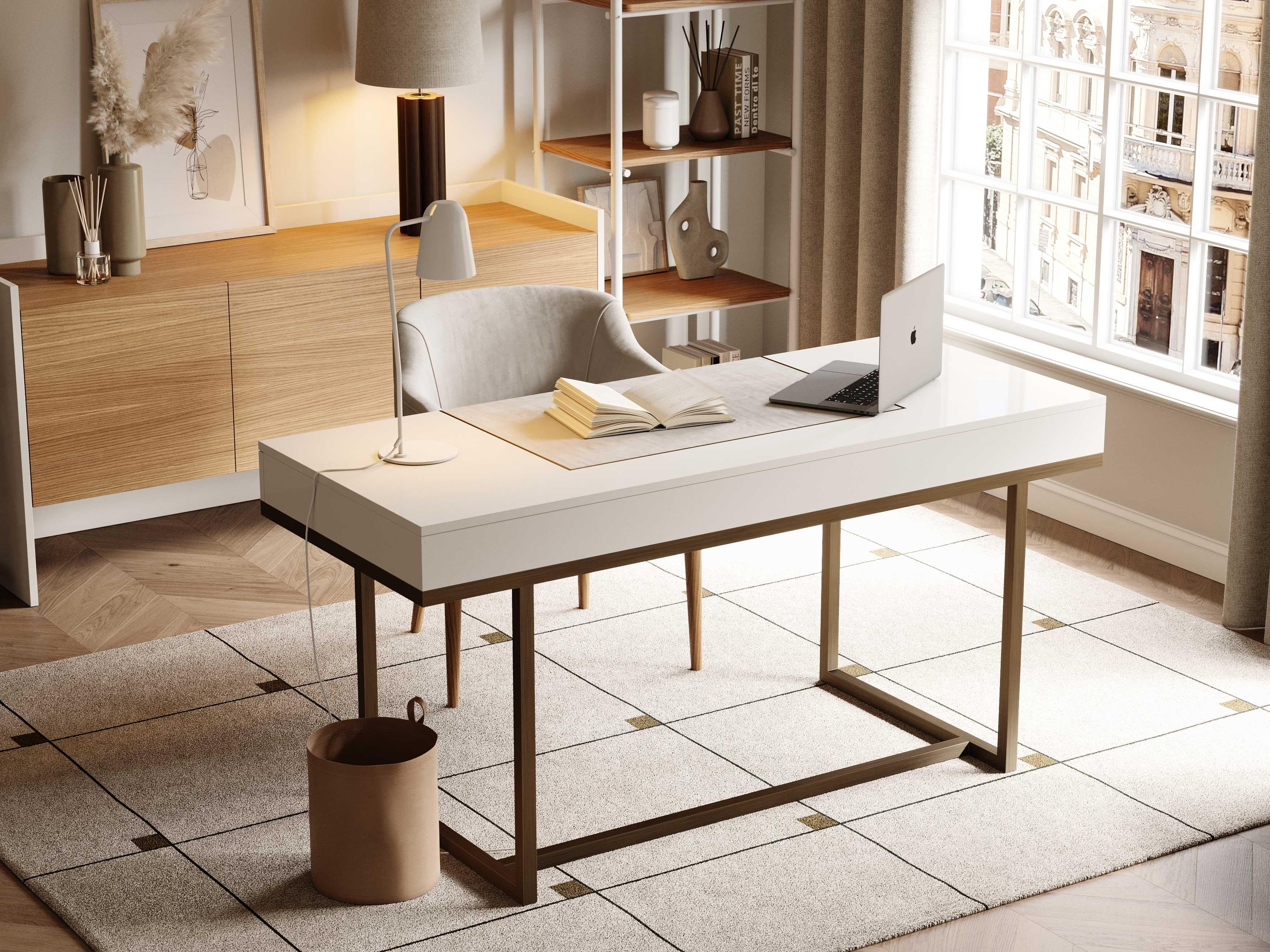 Bronzato Scrivania moderna Manhattan realizzata in Oak, lacca e ottone, fatta a mano da Stylish Club in vendita
