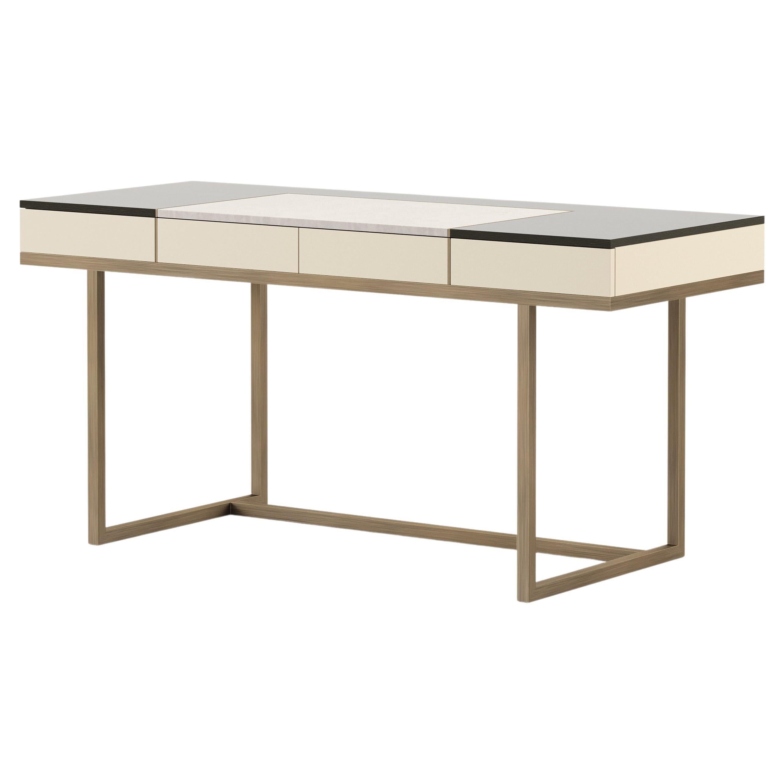 Modern Manhattan Desk Made with Oak, Lacquer and Brass, Handmade by Stylish Club For Sale