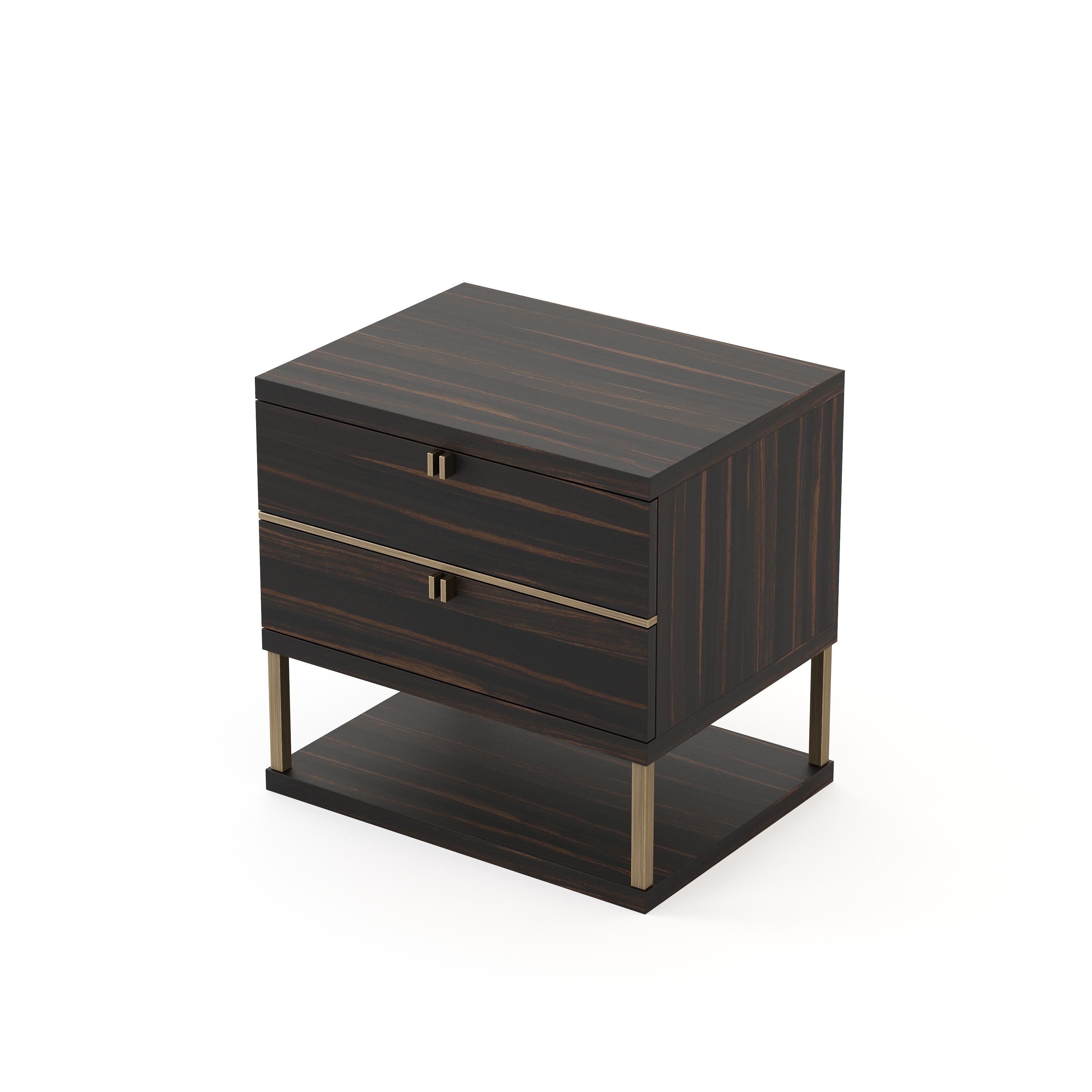 Portuguese Modern Manhattan Night Table Made with Ebony and Brass, Handmade by Stylish Club For Sale