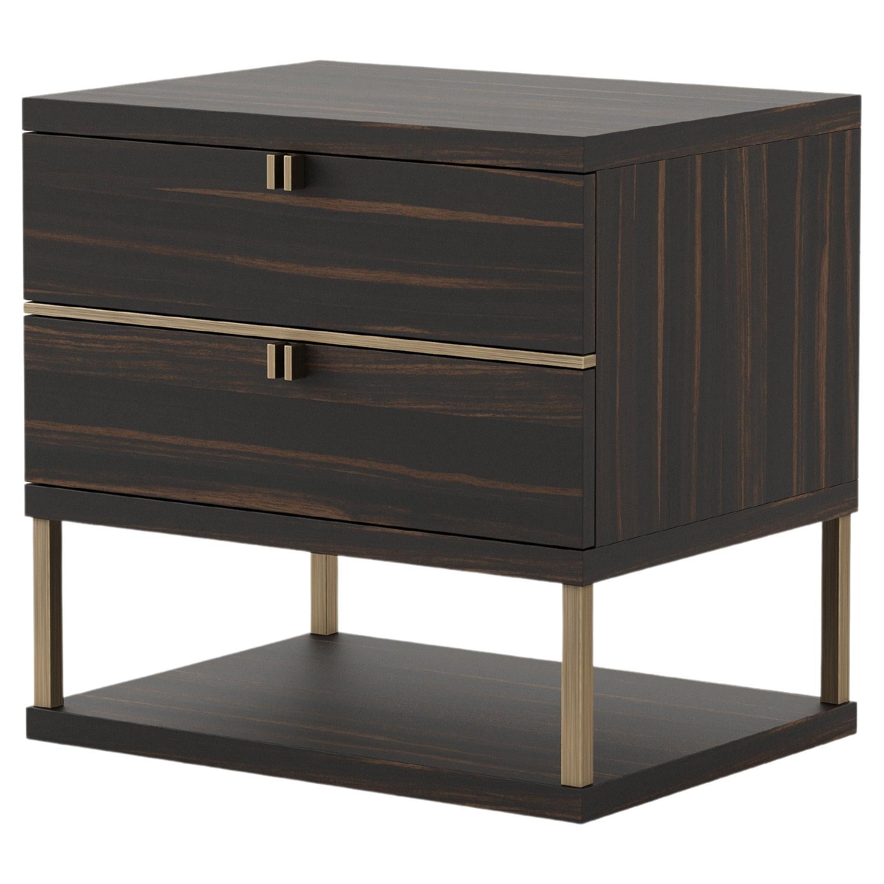 Modern Manhattan Night Table Made with Ebony and Brass, Handmade by Stylish Club For Sale