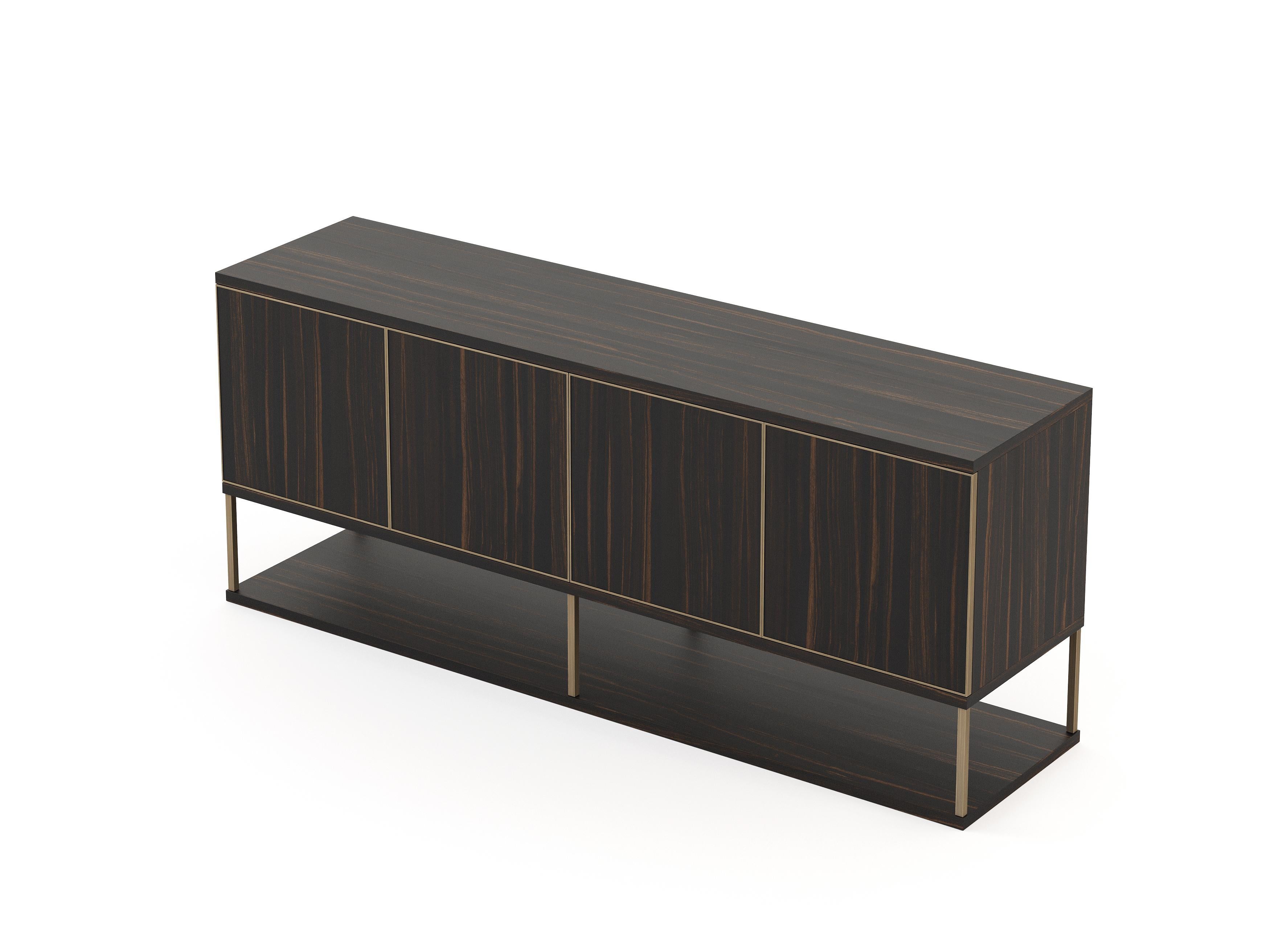 Portuguese Modern Manhattan Sideboard Made with Ebony and Brass, Handmade by Stylish Club For Sale