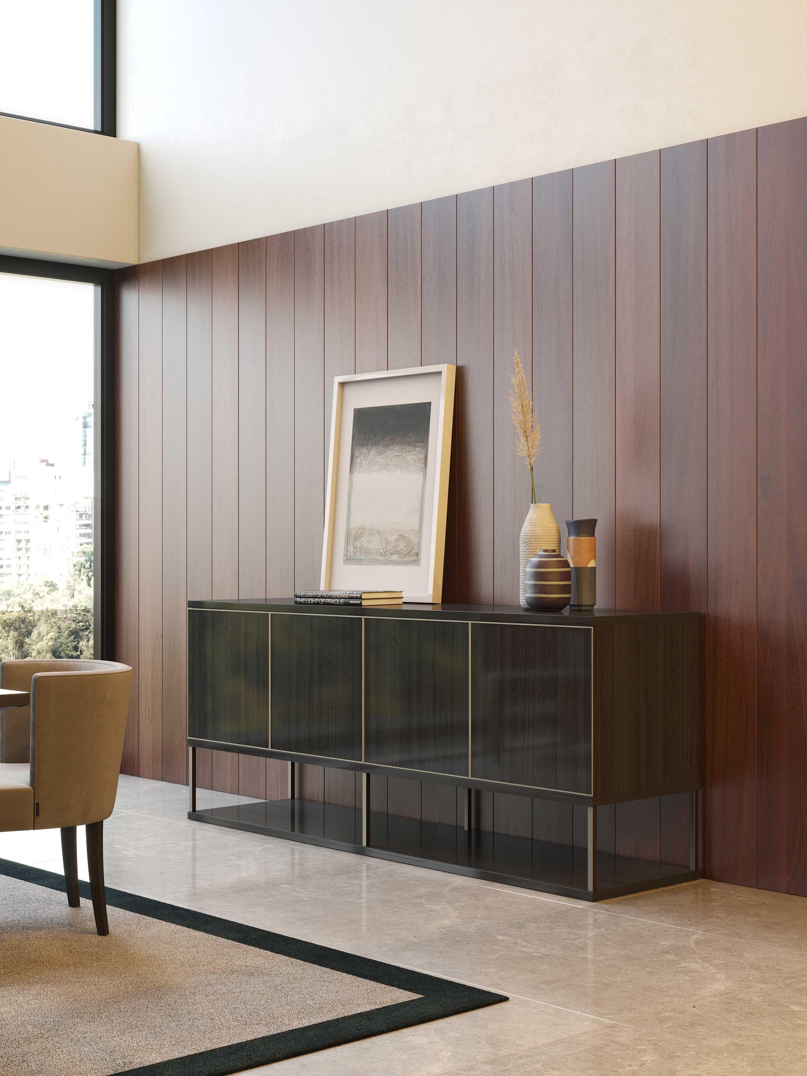 Brushed Modern Manhattan Sideboard Made with Ebony and Brass, Handmade by Stylish Club For Sale