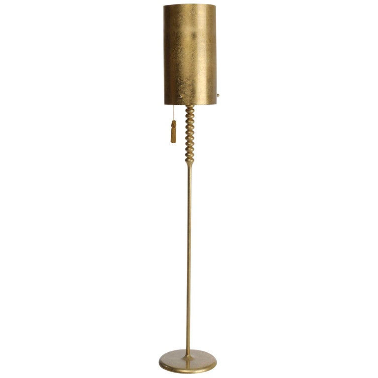 Modern Manuelino Floor Lamp in Gold Leaf and Acrylic Lampshade For Sale