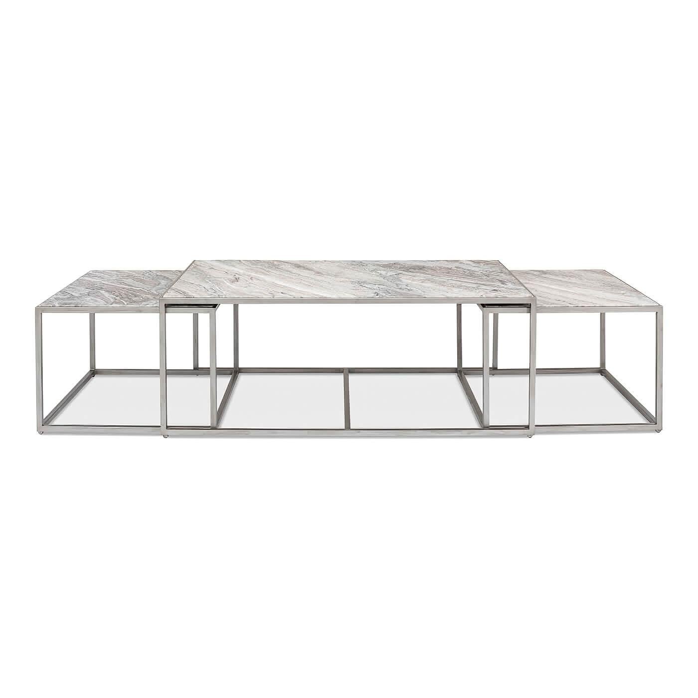 Asian Modern Marble 3 Piece Coffee Table For Sale
