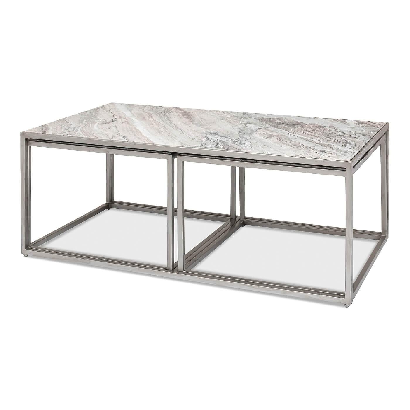 Asiatique Table basse moderne 3 pièces en marbre en vente