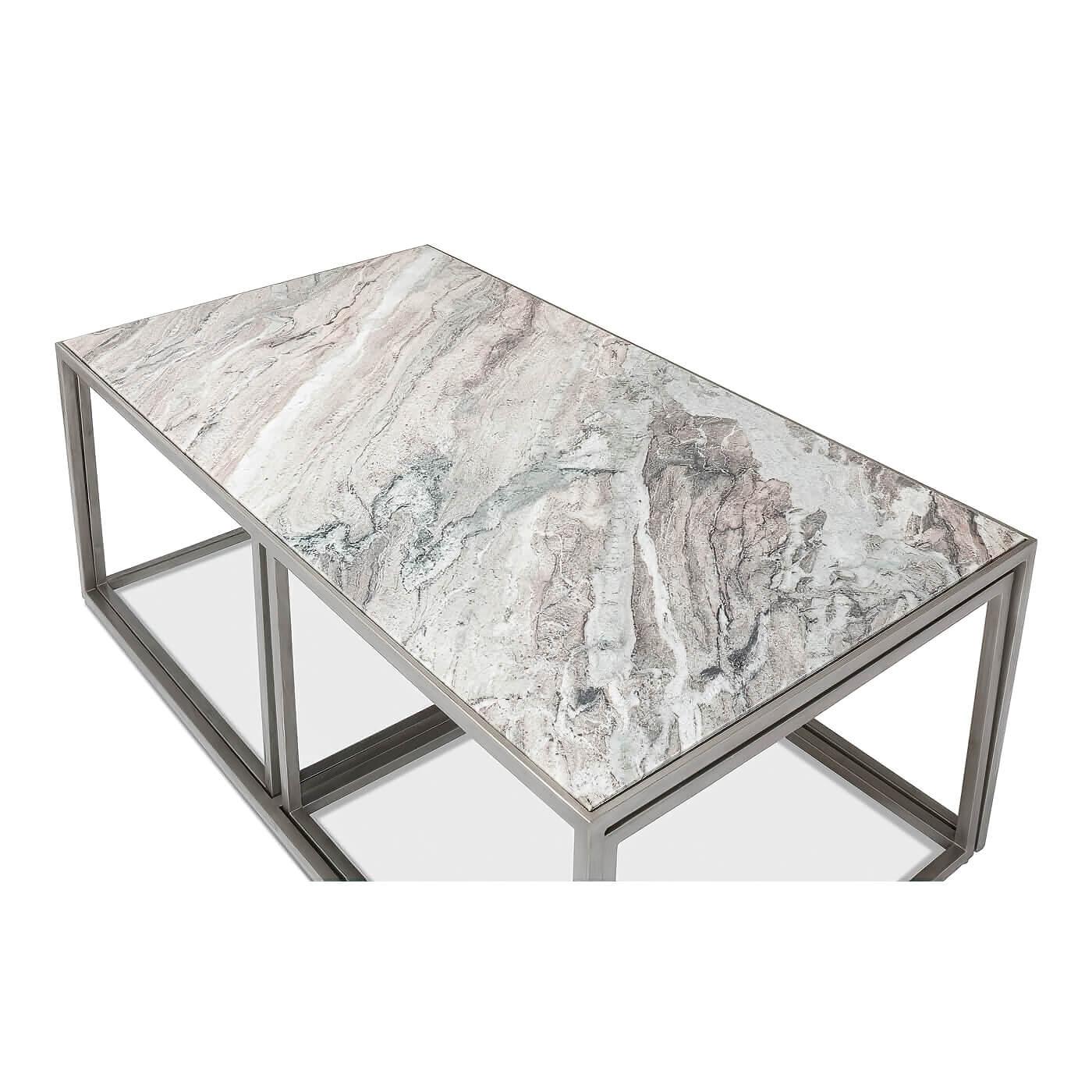 Asian Modern Marble 3 Piece Coffee Table For Sale