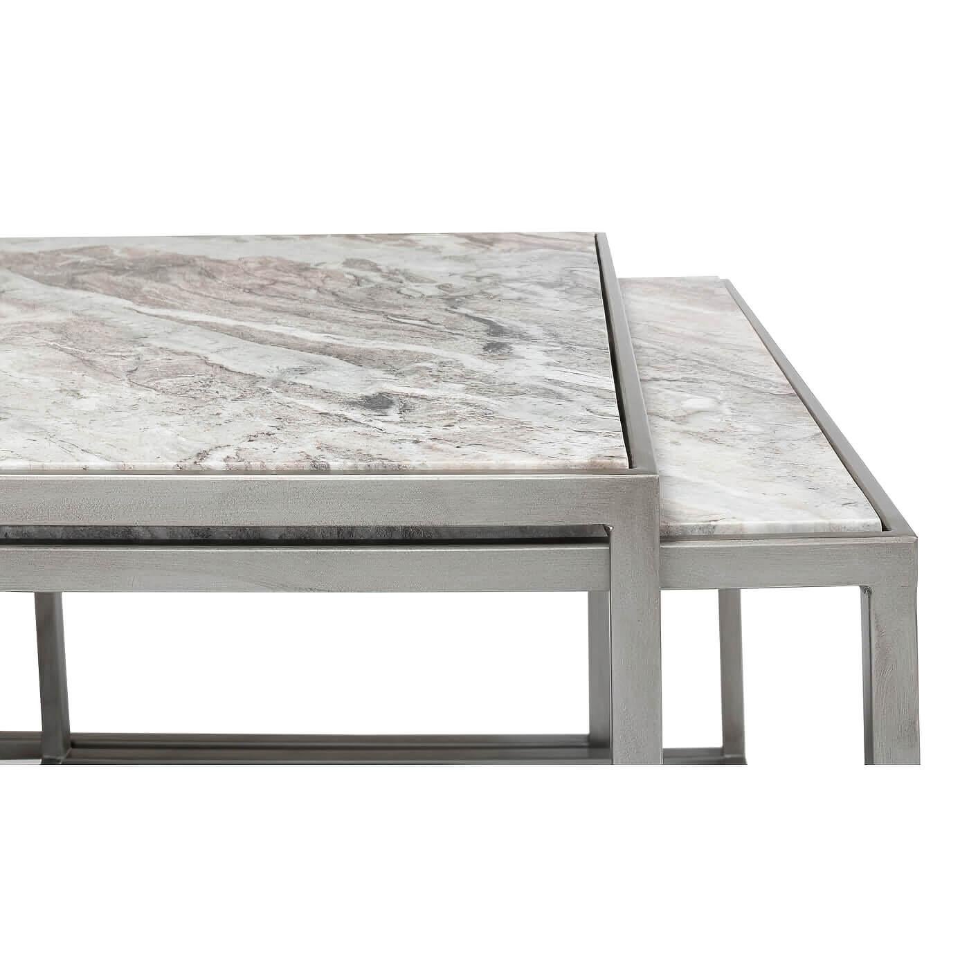 Metal Modern Marble 3 Piece Coffee Table For Sale