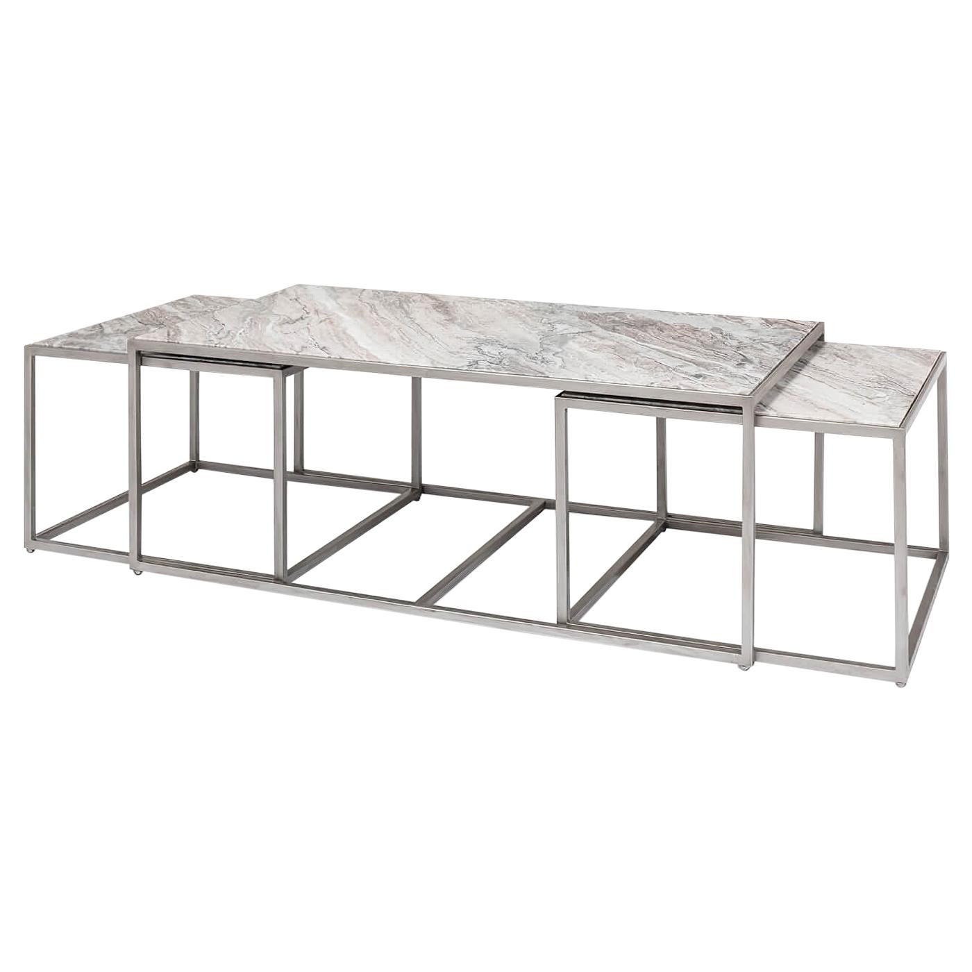 Modern Marble 3 Piece Coffee Table For Sale