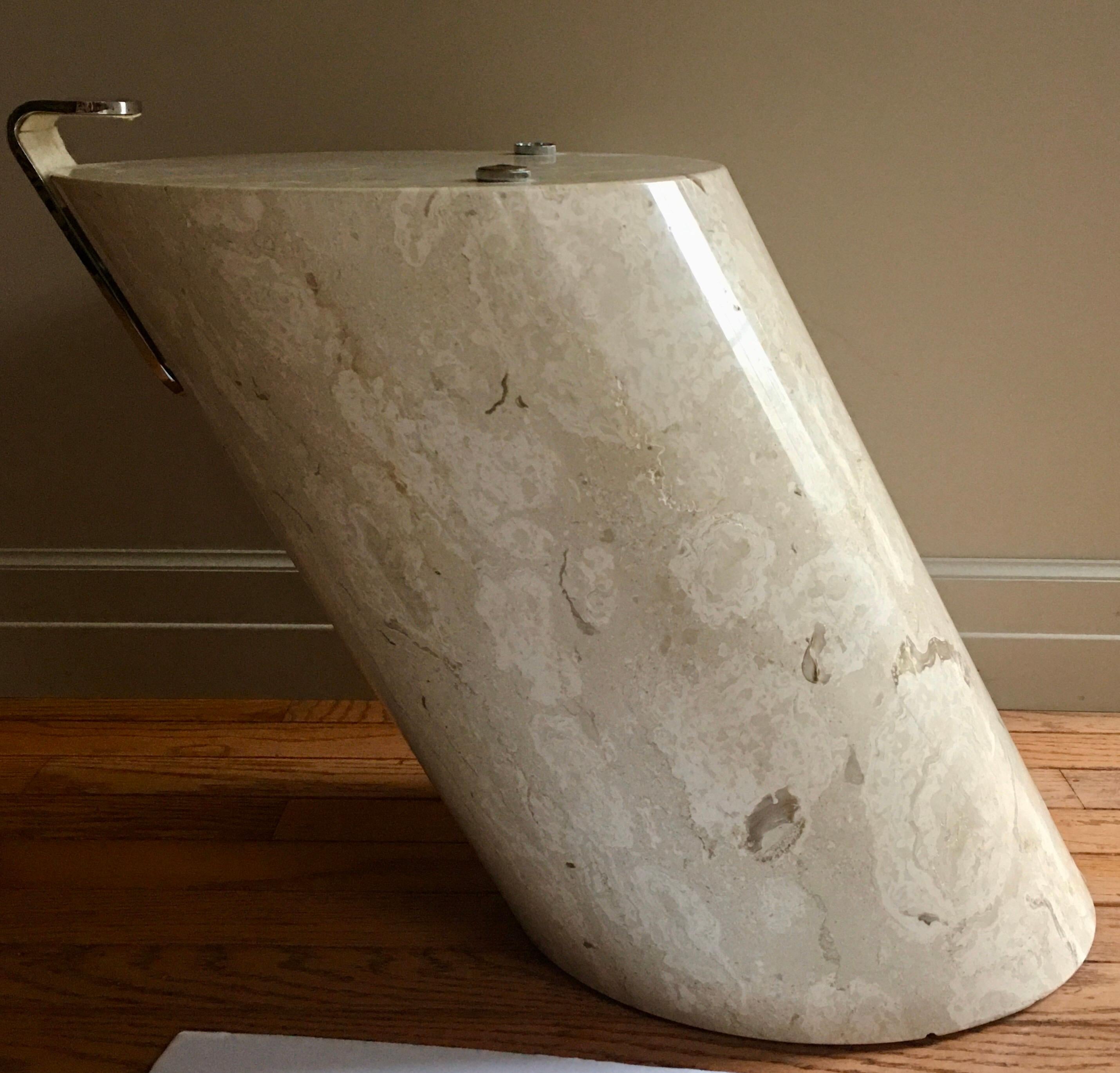 Italian Modern Marble and Oval Glass Cantilevered Coffee Table in the Manner of Brueton