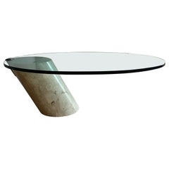 Modern Marble and Oval Glass Cantilevered Coffee Table in the Manner of Brueton