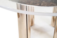 Mesa de comedor exterior contemporánea con mármol y acero inoxidable chapado
