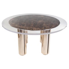 Modern Marble and Plated Stainless Steel Outdoor Dining Table