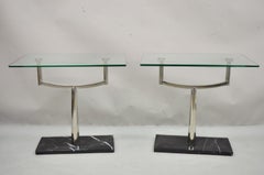 Modern Marble Chrome and Glass Space Age Side End Tables, a Pair