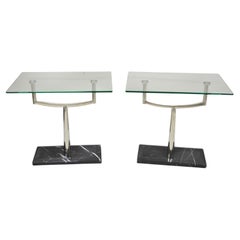 Paire de tables d'extrémité d'appoint modernes en marbre, chrome et verre de l'ère spatiale