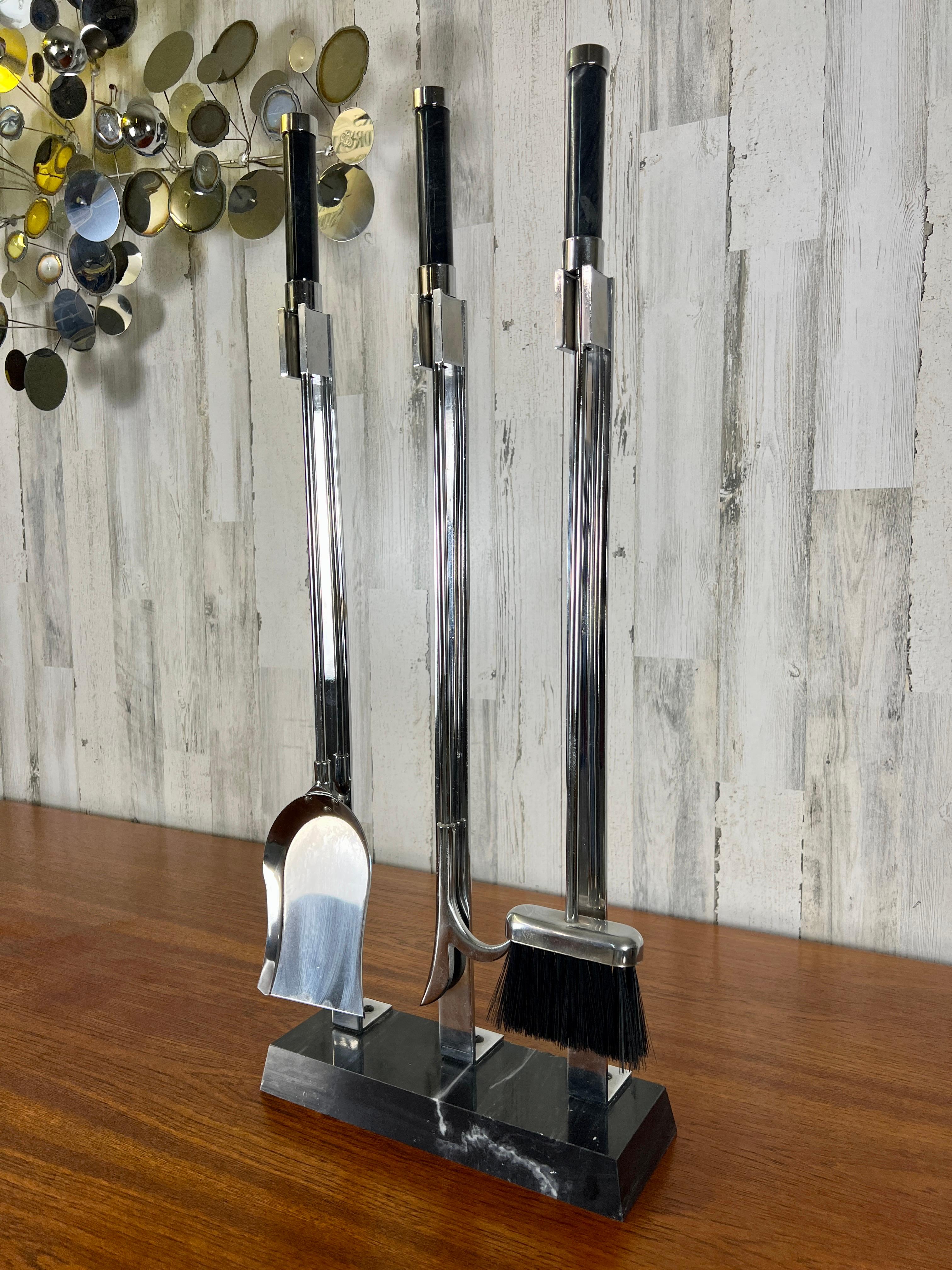 20th Century Modern Marble & Chrome Fireplace Tools For Sale