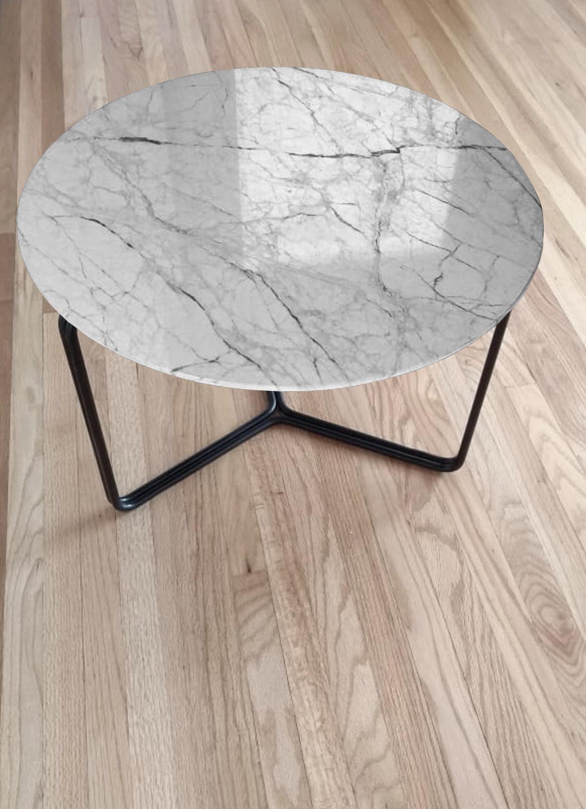 Polished Modern Marble Coffee or Side Table Metal Base in Black For Sale