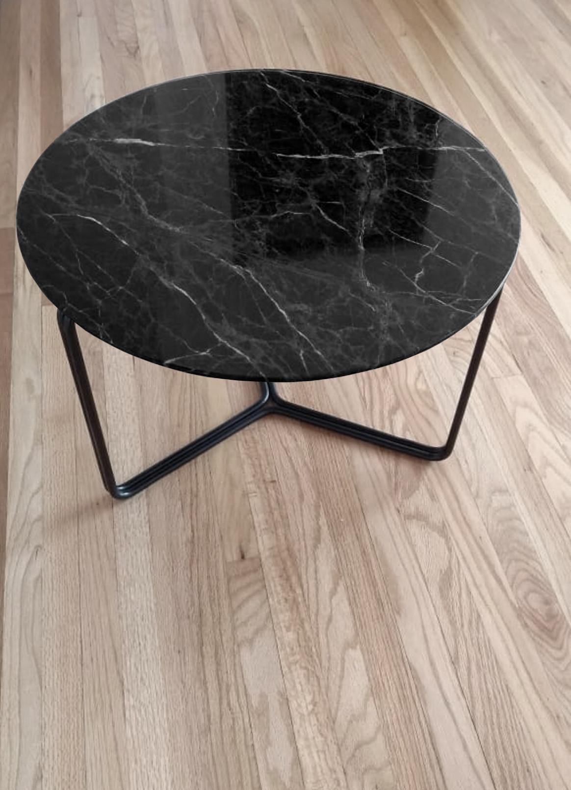 Mexican Modern Marble Coffee or Side Table Metal Base in Black For Sale