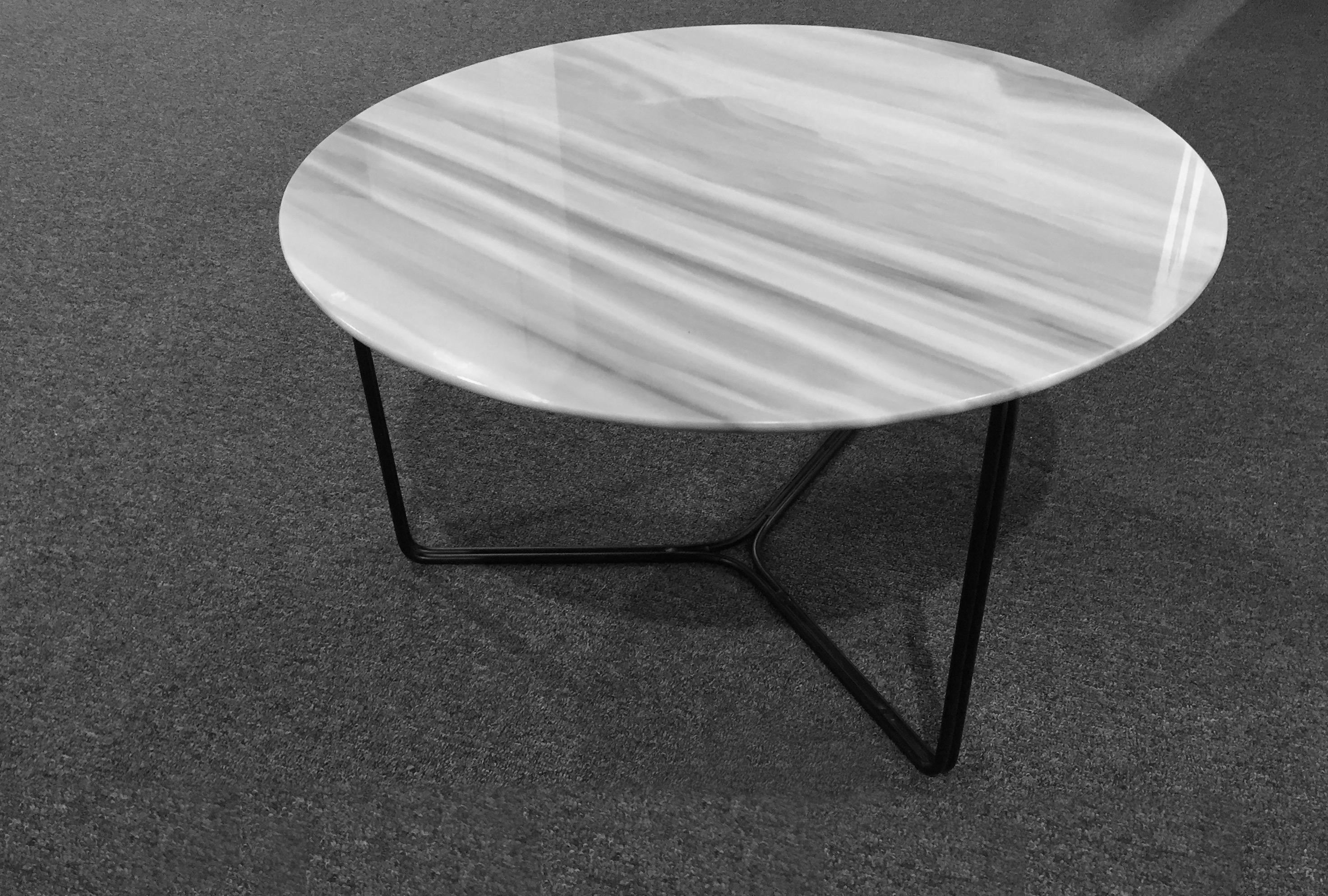 Contemporary Modern Marble Coffee or Side Table Metal Base in Black For Sale