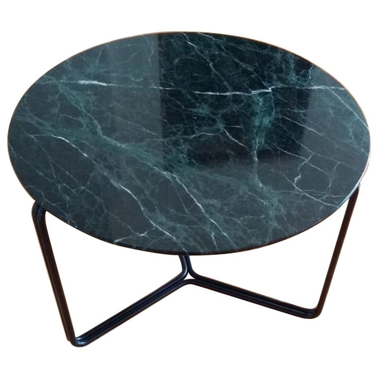 Modern Marble Coffee or Side Table Metal Base in Black For Sale