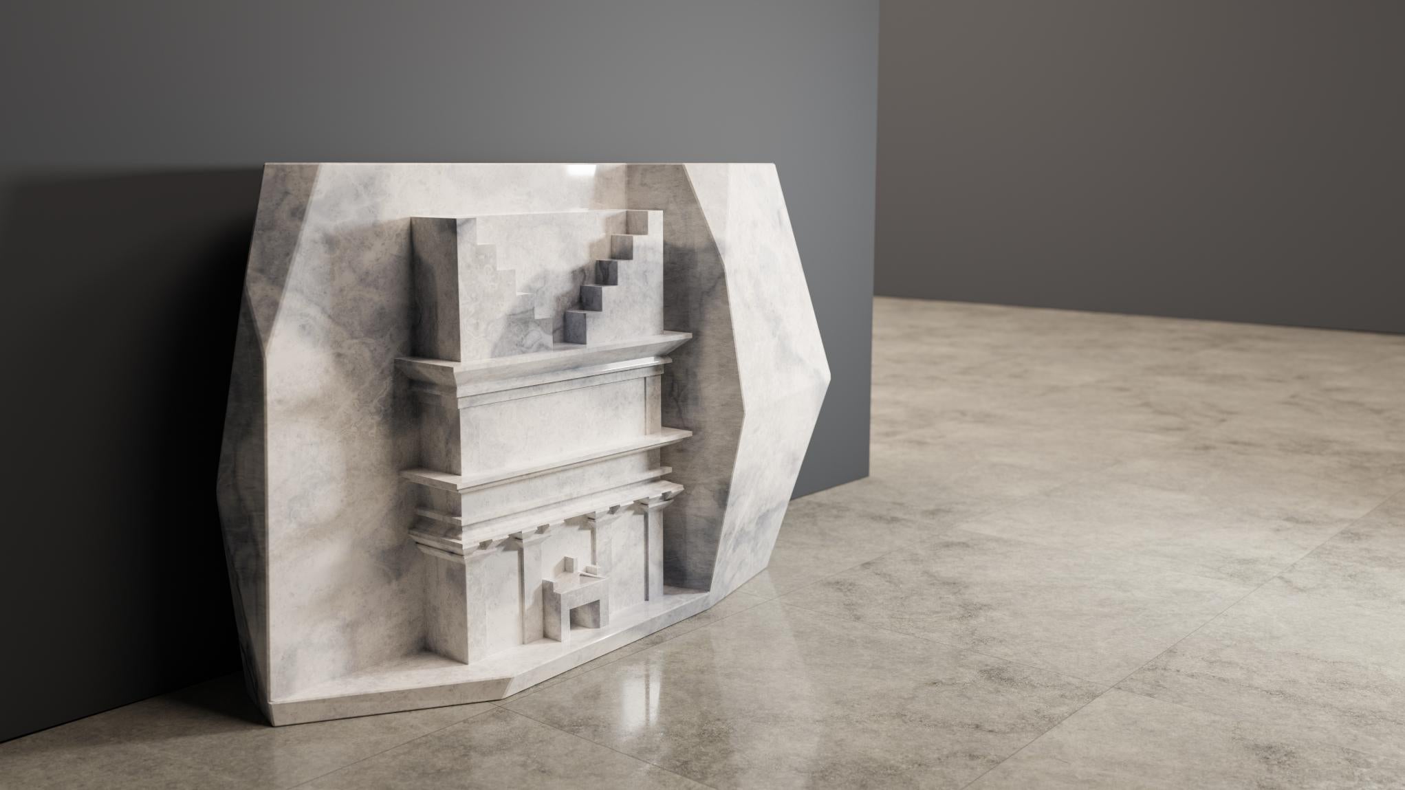 A unique, one-off edition piece of the AlUla Civilization furniture design from Duffy London, brought to life as a stunning console table in premium marble stone.

Every piece is made on request using a single block of hand-selected white Italian