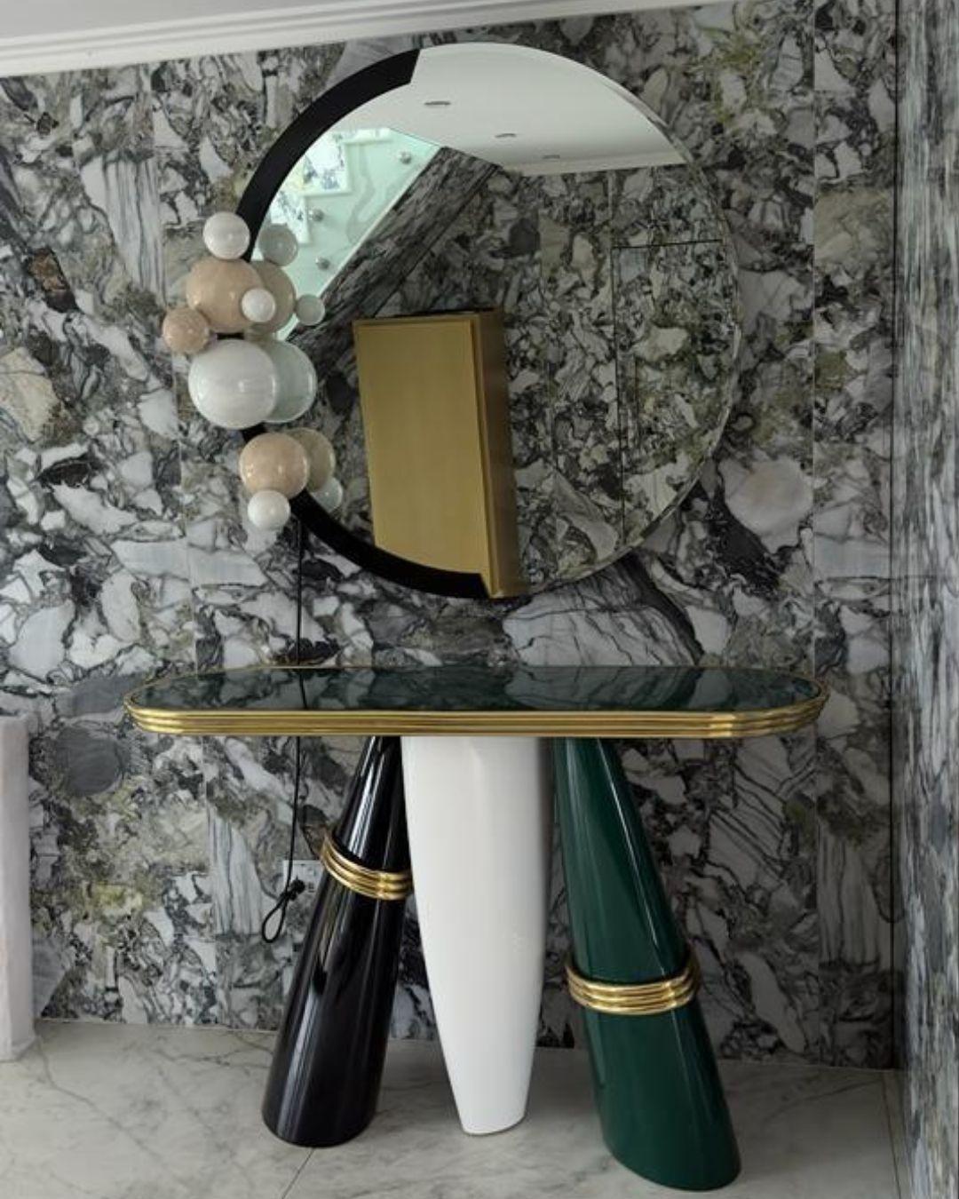 Modern Marble Console Table With Yellow Negrais Lacquer & Polished Brass Details In New Condition For Sale In Porto, PT