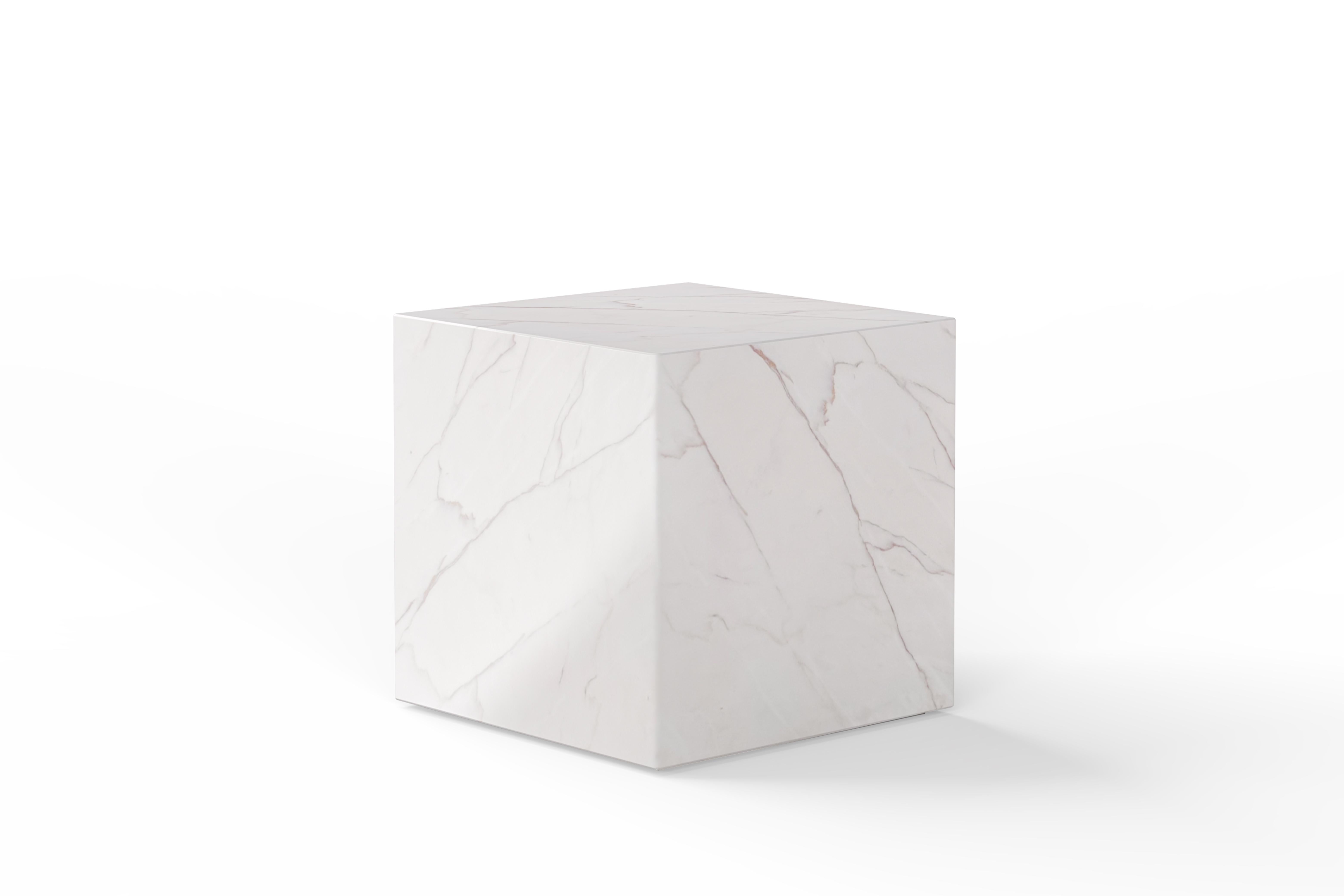 Hand-Crafted Modern Marble Cube Side Table Pedestal Sculpture Handmade Portugal by Greenapple For Sale