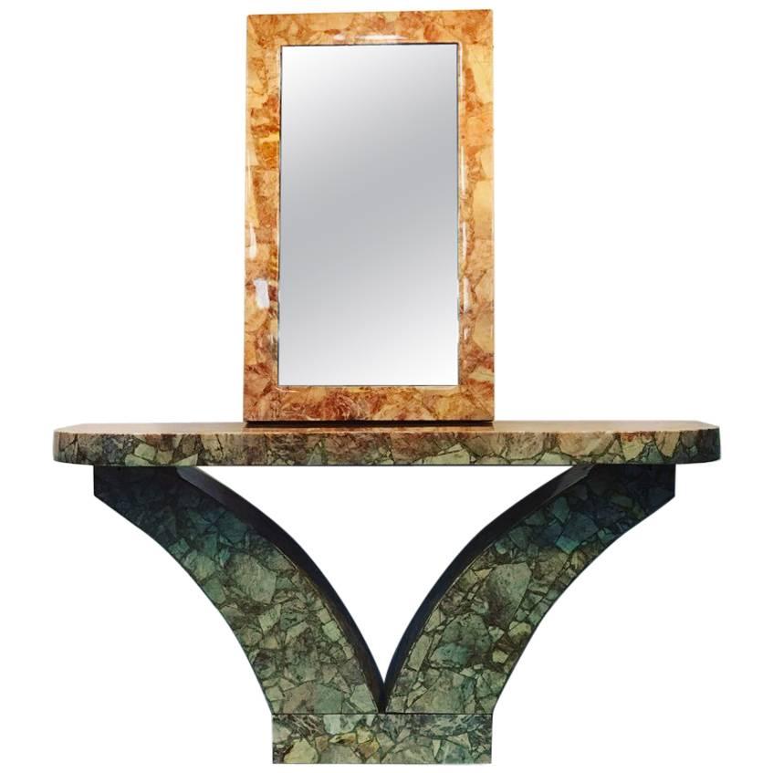Modern Marble Resin Console and Mirror by Muller's For Sale