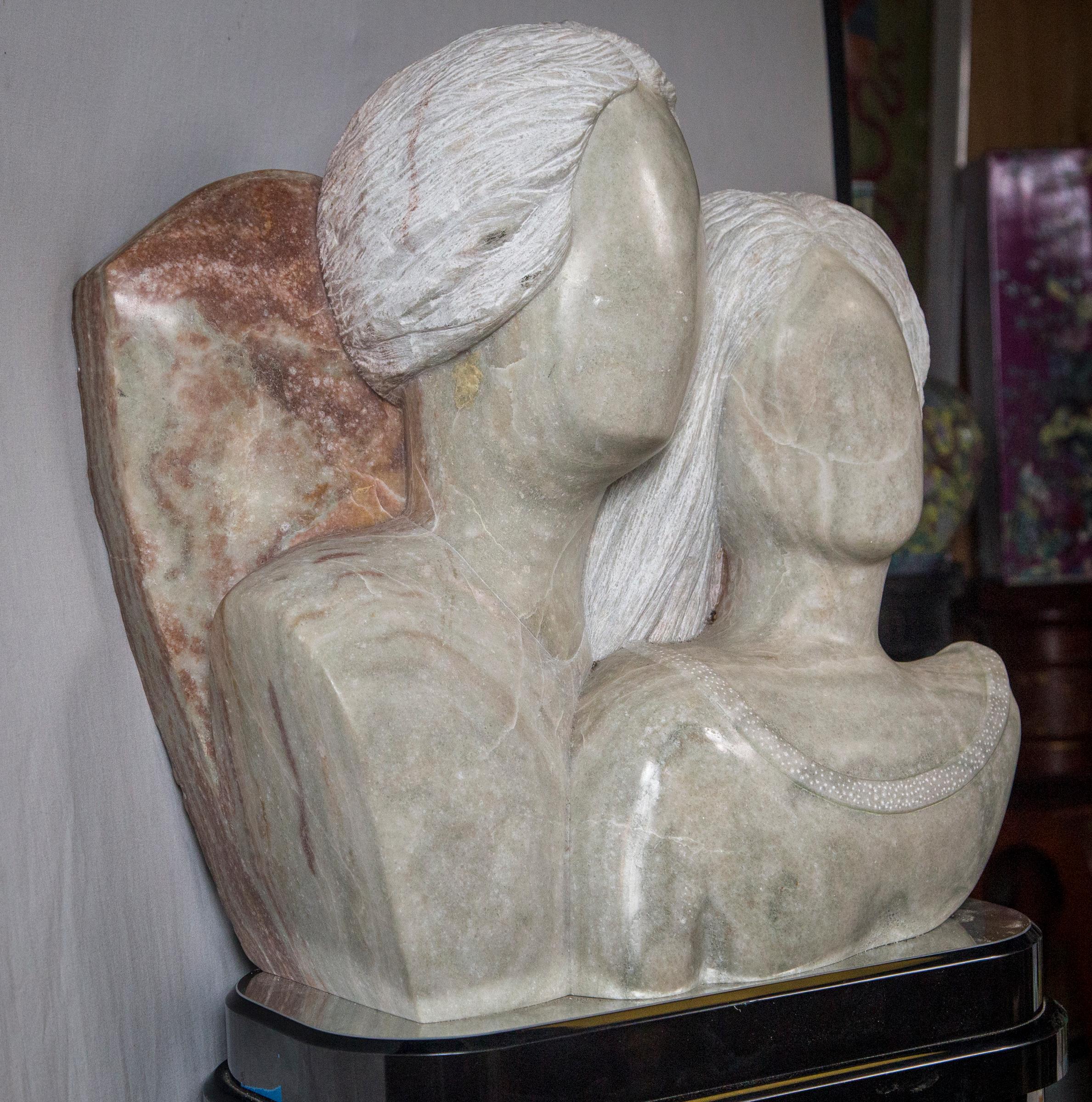 Modern Marble Sculpture on Custom Made Lacquer Pedestal For Sale 1