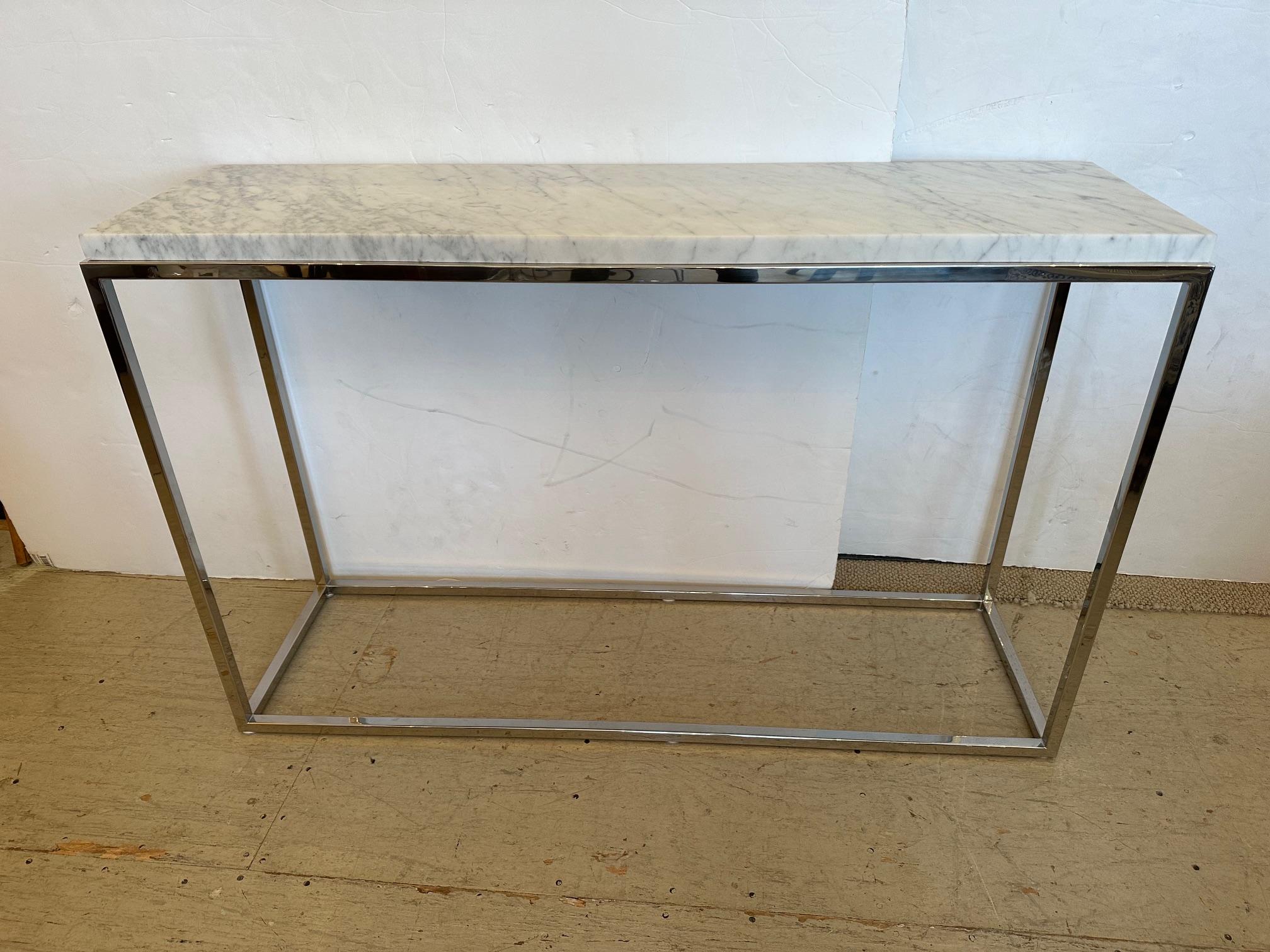 American Modern Marble Top and Chrome Console Table For Sale