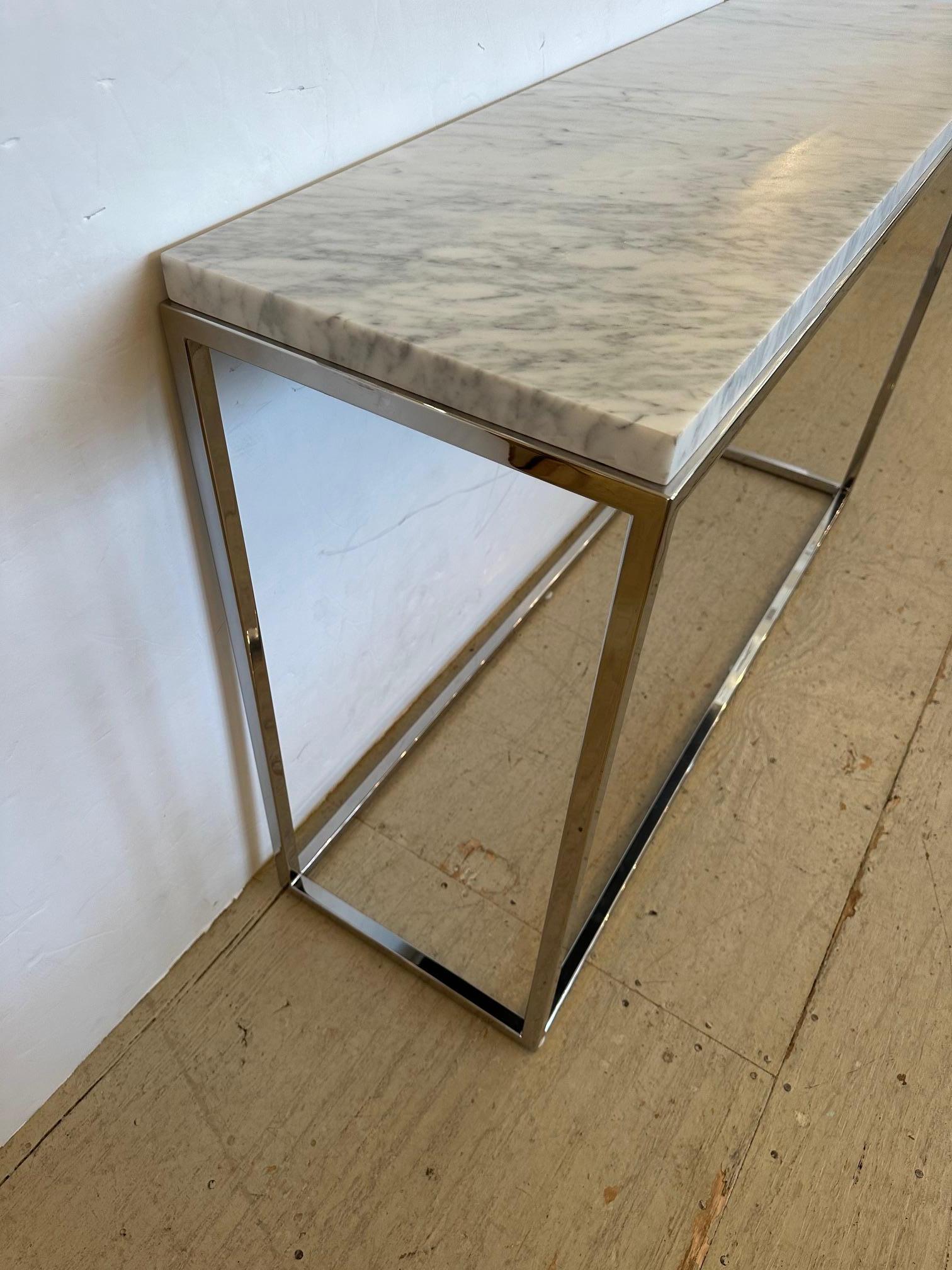 Contemporary Modern Marble Top and Chrome Console Table For Sale