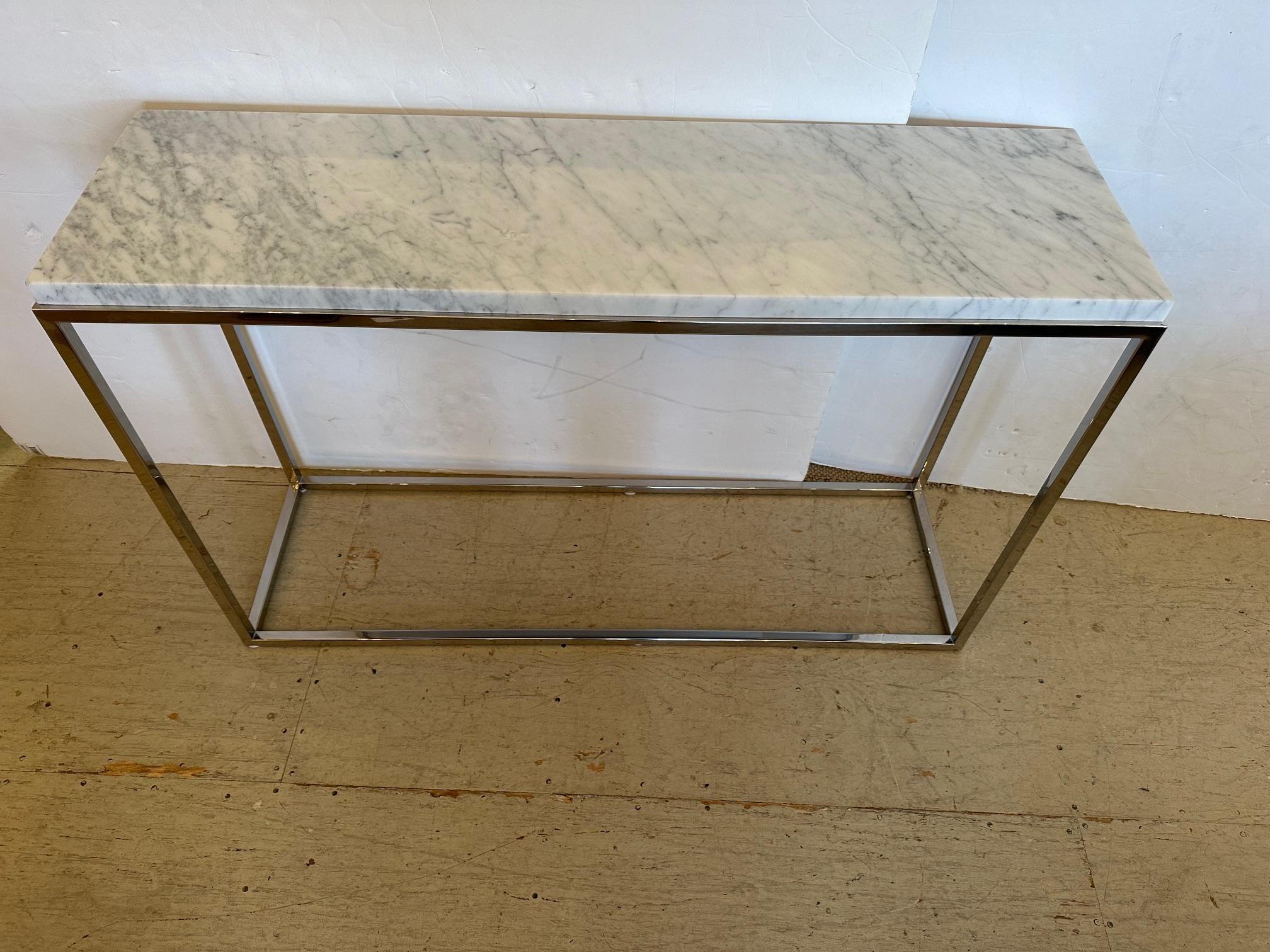 Modern Marble Top and Chrome Console Table For Sale 1