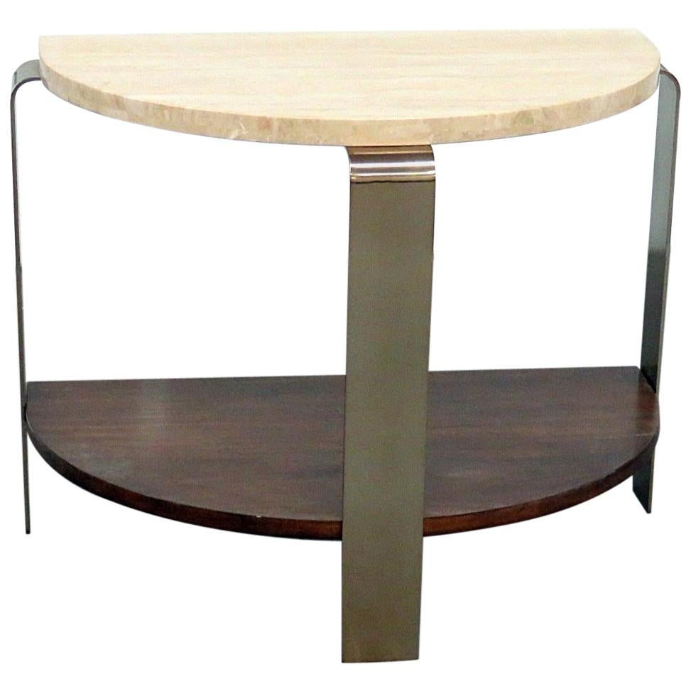 Modern Marble-Top Demilune Console