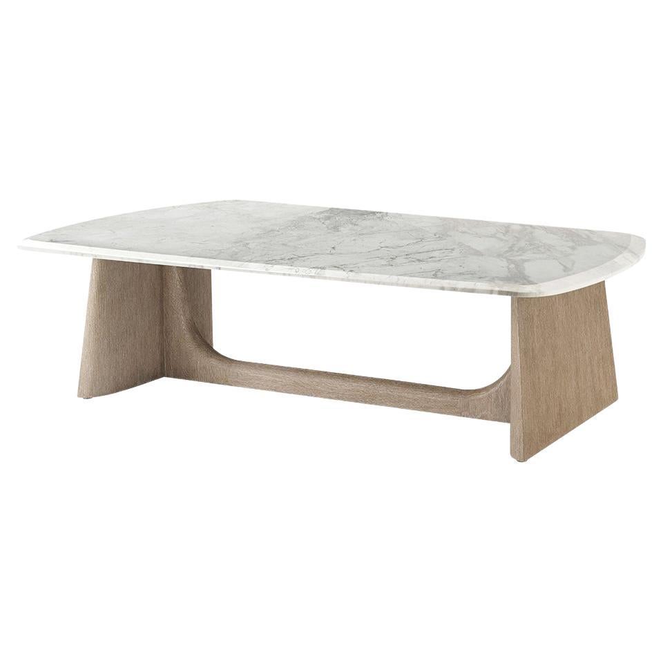 Table basse moderne en chêne à plateau en marbre
