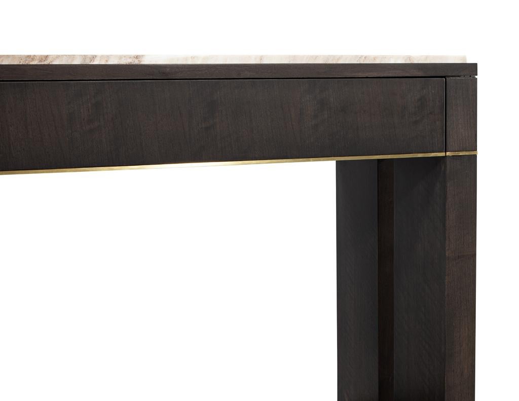 Modern Marble Top Walnut with Brass Detail Console Table For Sale 10