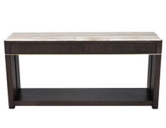 Modern Marble Top Walnut with Brass Detail Console Table