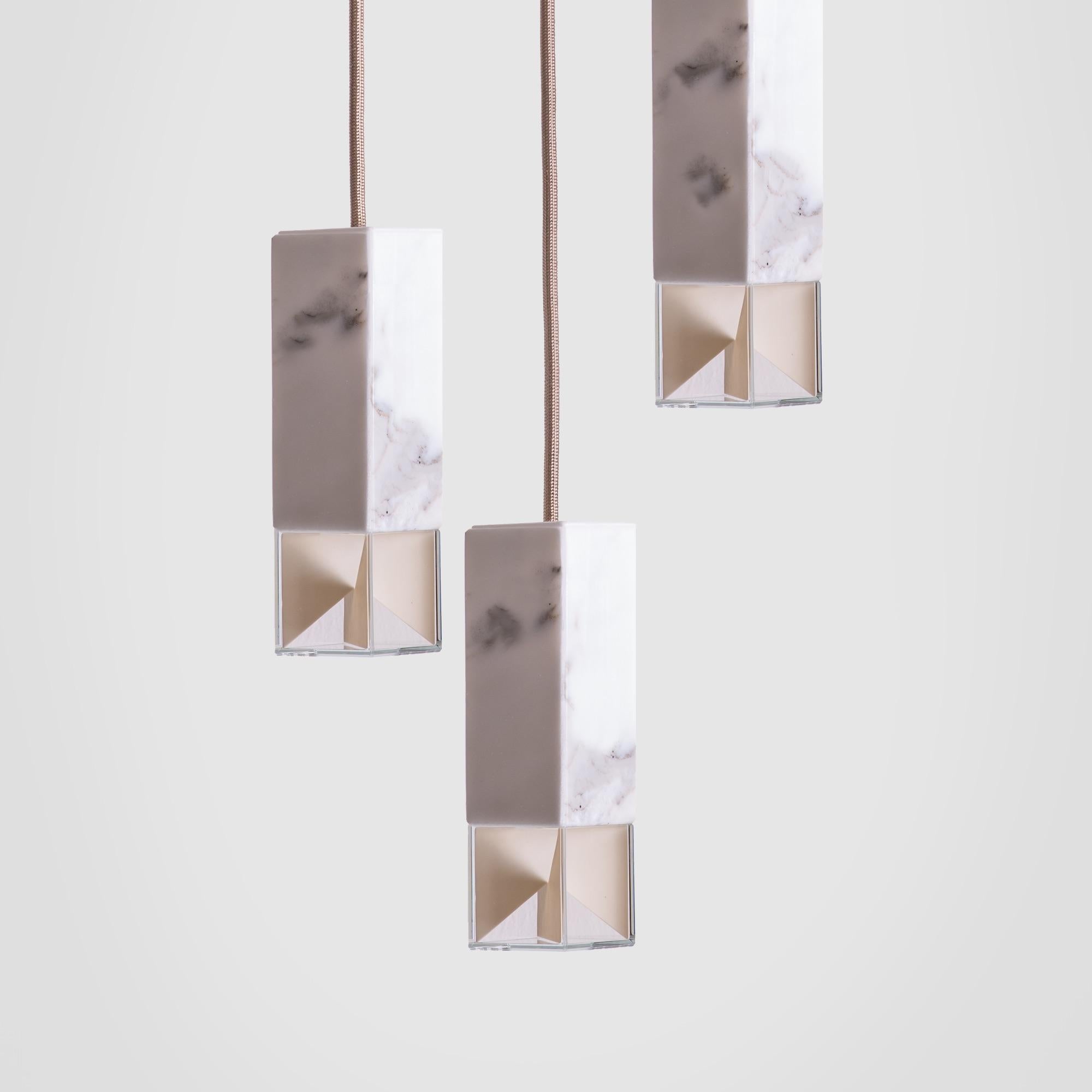 Moderne Lustre contemporain Trio en marbre Calacatta par Formaminima en vente