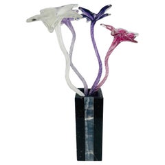 Modern Marble Vase in Black and White in Lucite Tulips