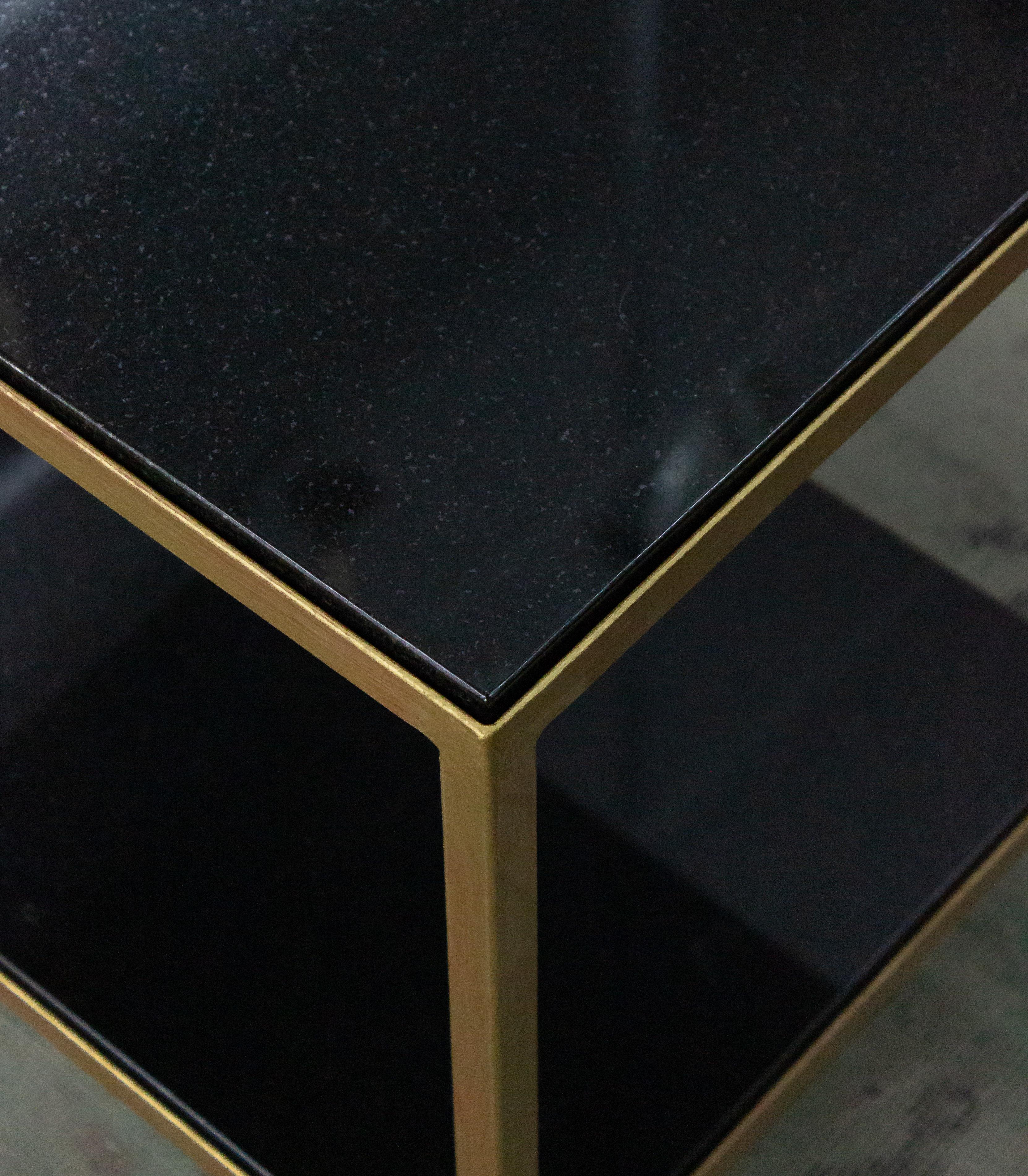 Modern Marcelo Iron End Table with Polished Granite Surface For Sale 4