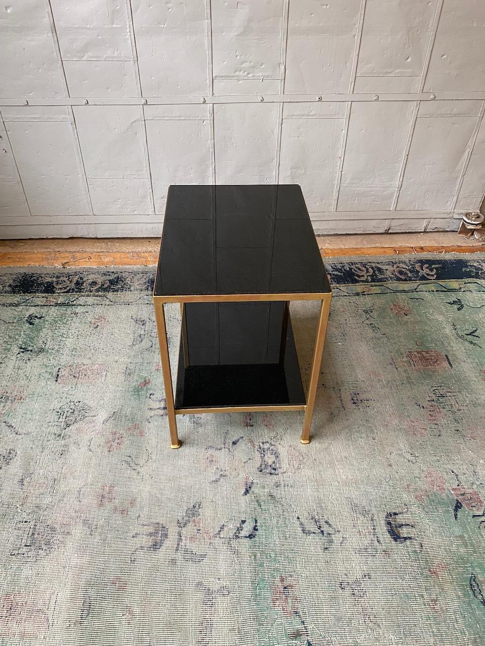 Hand-Crafted Modern Marcelo Iron End Table with Polished Granite Surface For Sale