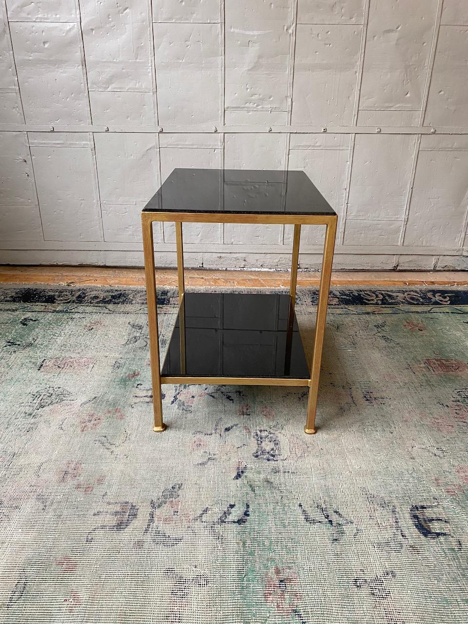 Contemporary Modern Marcelo Iron End Table with Polished Granite Surface For Sale
