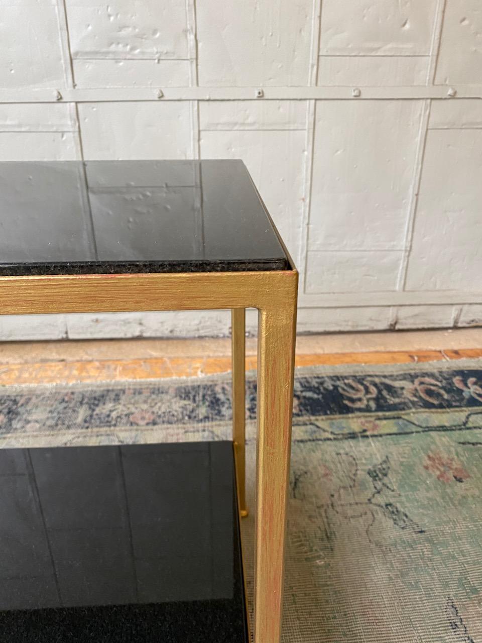 Modern Marcelo Iron End Table with Polished Granite Surface For Sale 1