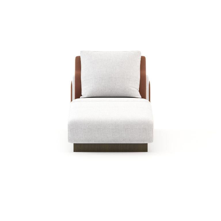 Moderne Margem Chaise Longue aus weichem Stoff, natürlichem Leder und dunkler Eiche (Portugiesisch) im Angebot