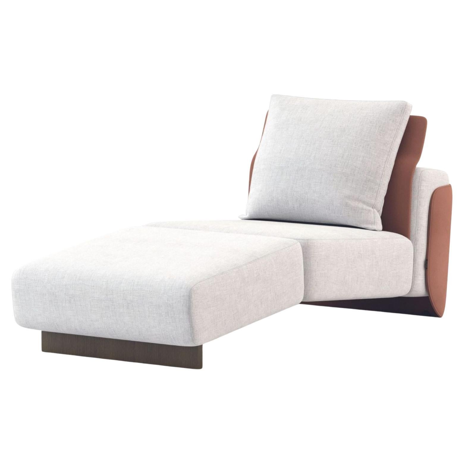 Moderna Chaise Longue Margem de Tela Suave, Piel Natural y Roble Oscuro en venta