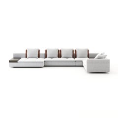 Modern Margem Sofa made with Dark Brown Oak, Leather, Black Epoxy and Fabric