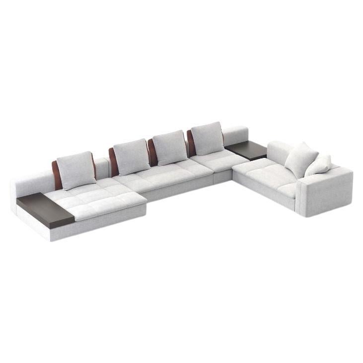 Canapé Modernity Margem en Oak Brown foncé, cuir, époxy noir et tissu