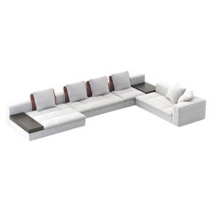 Modernes Margem Sofa aus dunkelbrauner Eiche, Leder, schwarzem Epoxy und Stoff