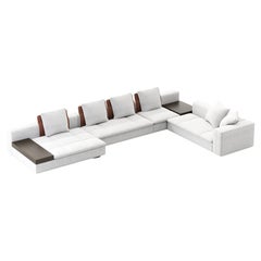 Modern Margem Sofa made with Dark Brown Oak, Leather, Black Epoxy and Fabric