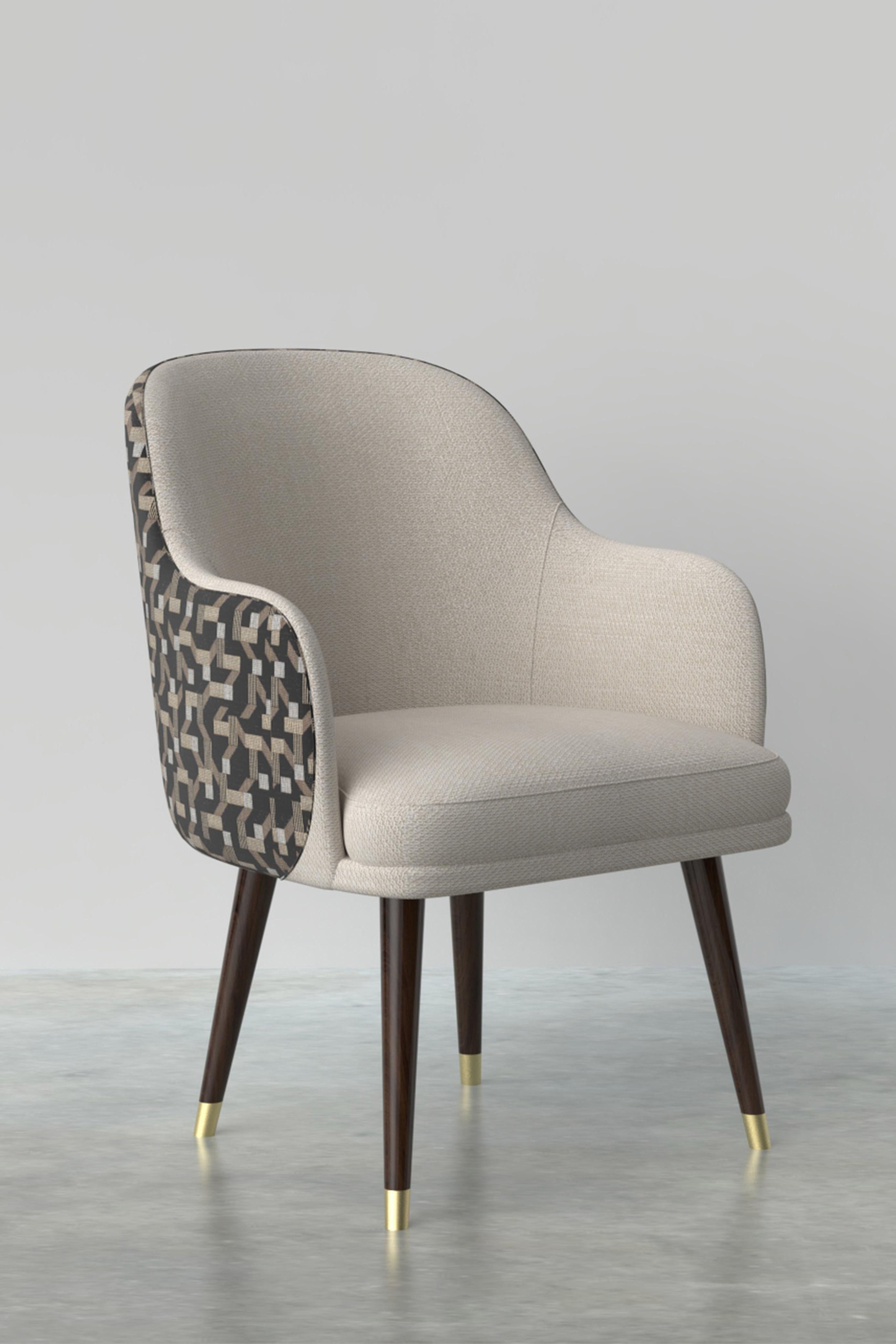 Portuguese Modern Margot Dining Chair, Brass, Cotton Linen, Handmade Portugal by Greenapple For Sale