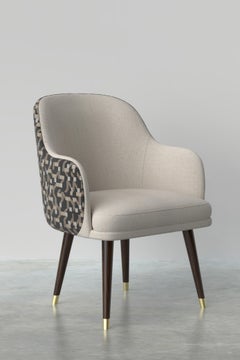 Modern Margot Dining Chair, Brass, Cotton Linen, Handmade Portugal by Greenapple
